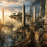 Ethio-Futurist Kingdom of Axum – Museum-Quality Canvas Wall Art | Luxury Sci-Fi Ethiopian Heritage Landscape