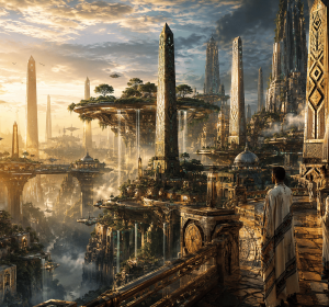 Ethio-Futurist Kingdom of Axum – Museum-Quality Canvas Wall Art | Luxury Sci-Fi Ethiopian Heritage Landscape