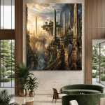 Ethio-Futurist Kingdom of Axum – Museum-Quality Canvas Wall Art | Luxury Sci-Fi Ethiopian Heritage Landscape