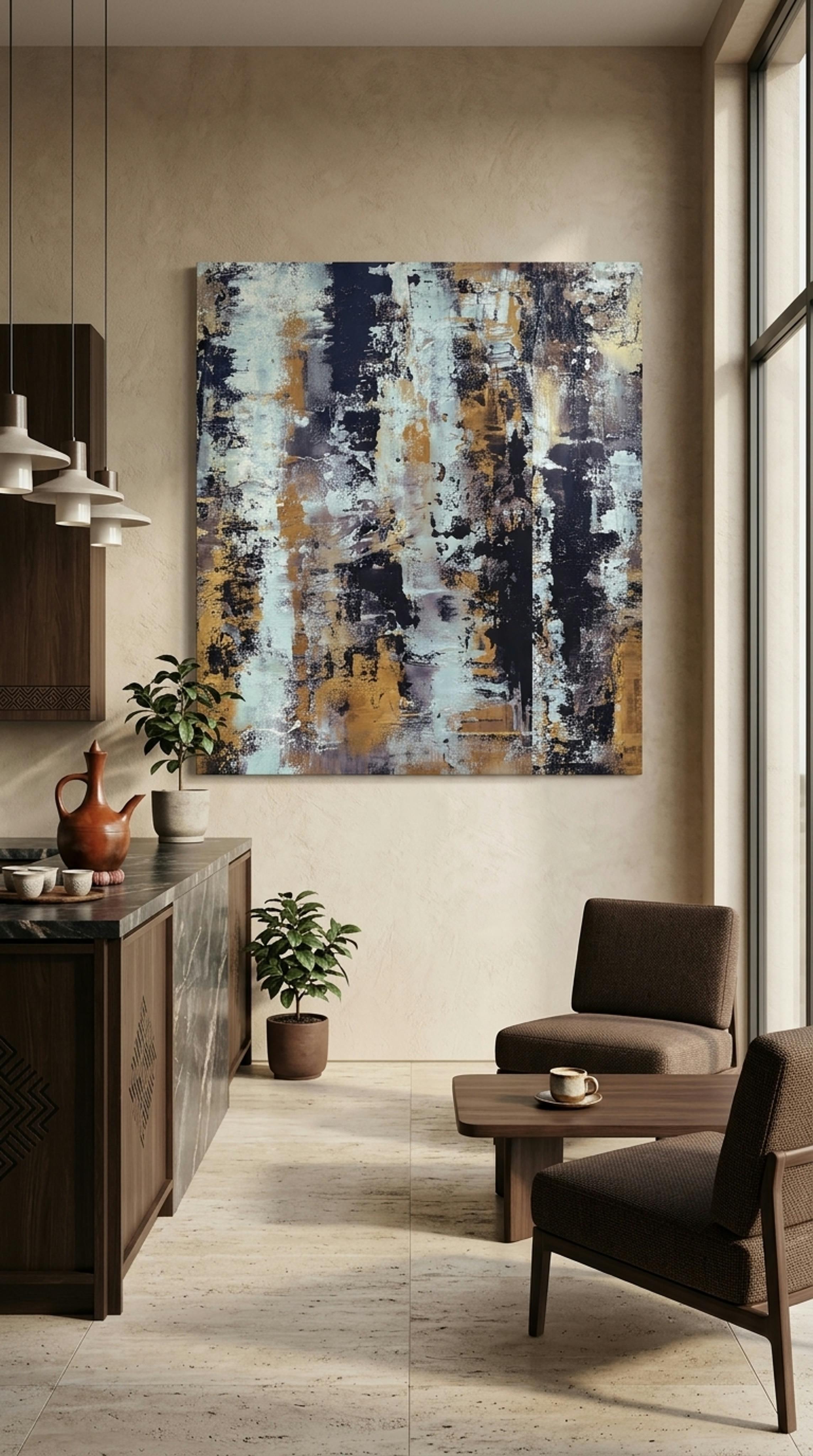 Ethiopian Gold & Midnight Abstract | Contemporary Textured Canvas Art