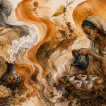 Abstract Frankincense Smoke & Coffee Watercolor Print – Premium Hospitality Decor