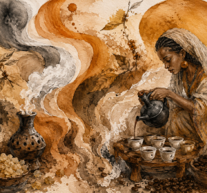 Abstract Frankincense Smoke & Coffee Watercolor Print – Premium Hospitality Decor