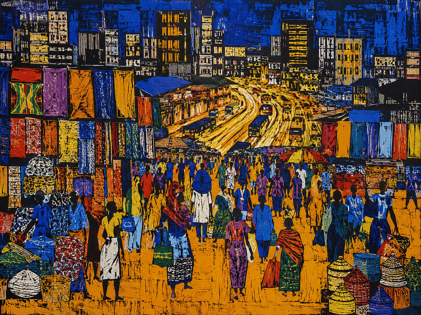 Pulse of Merkato: Expressionist High-Contrast Urban Canvas