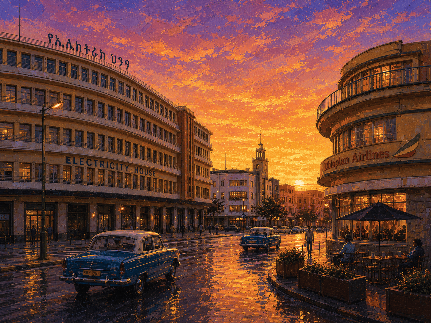 Piazza Twilight: Nostalgic Addis Ababa Urban Street Scene