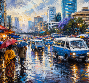 የአዲስ ዝናብ - Rain in Addis Impressionist Canvas