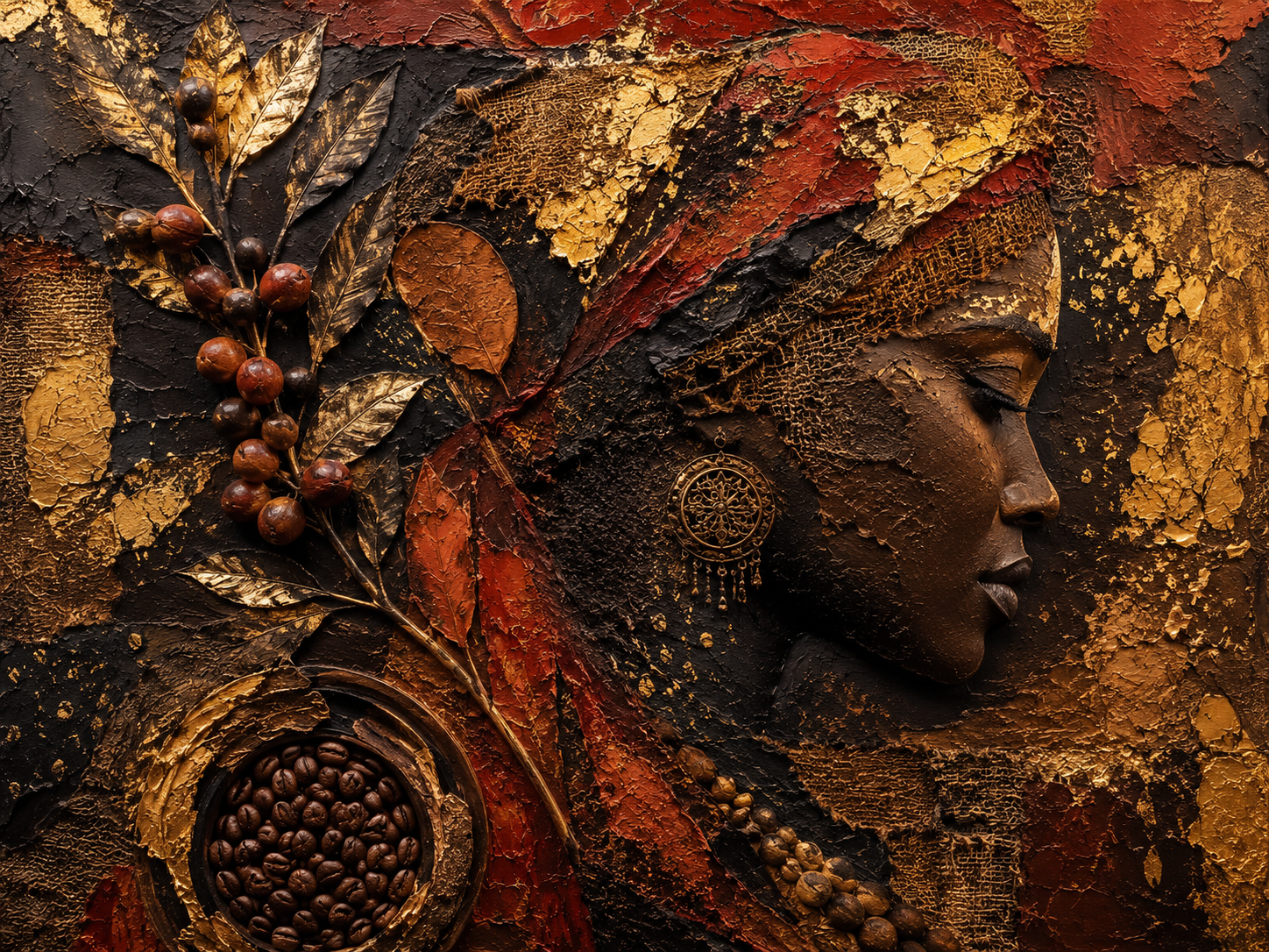 Espresso and Terracotta Heavy Impasto Abstract