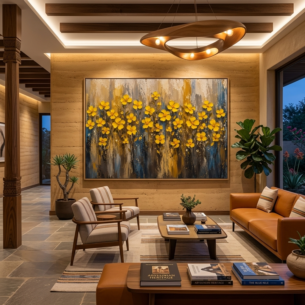 Ethiopian Adey Abeba – Golden Bloom | Premium Floral Canvas Wall Art