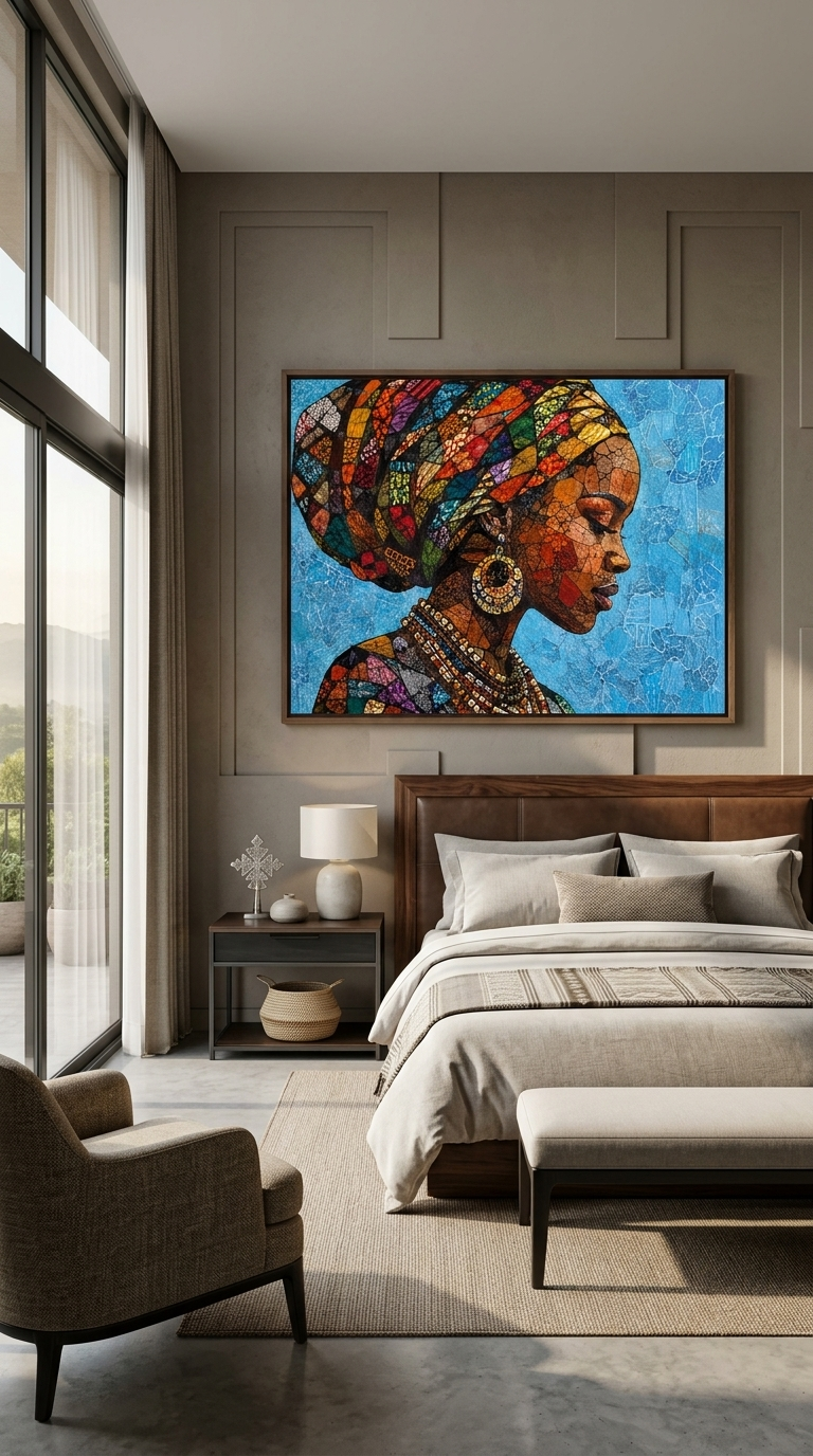 Ethiopian Woman Mosaic Canvas Art – African Woman Portrait Wall Decor