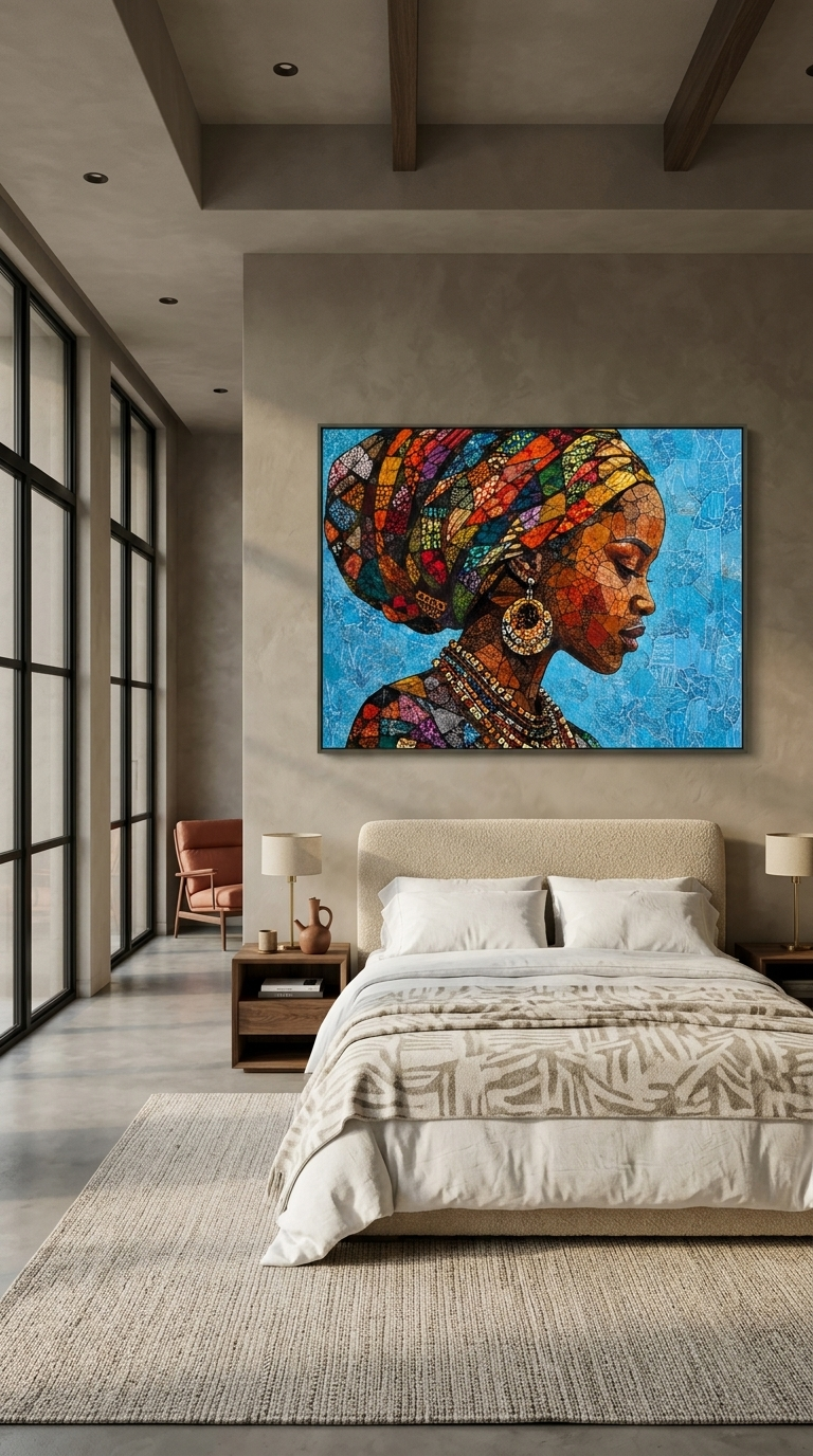 Ethiopian Woman Mosaic Canvas Art – African Woman Portrait Wall Decor