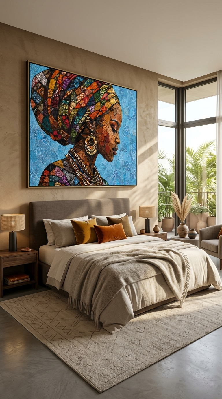 Ethiopian Woman Mosaic Canvas Art – African Woman Portrait Wall Decor