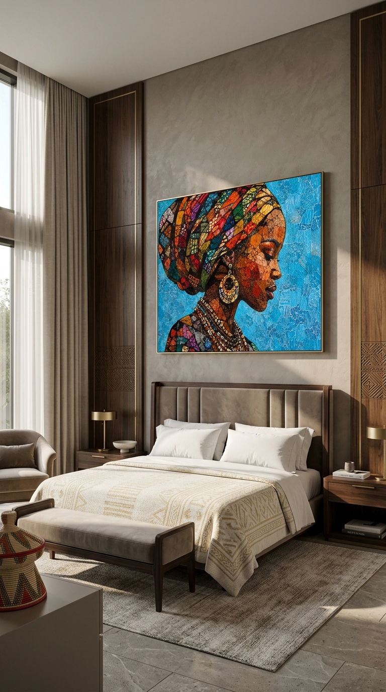Ethiopian Woman Mosaic Canvas Art – African Woman Portrait Wall Decor