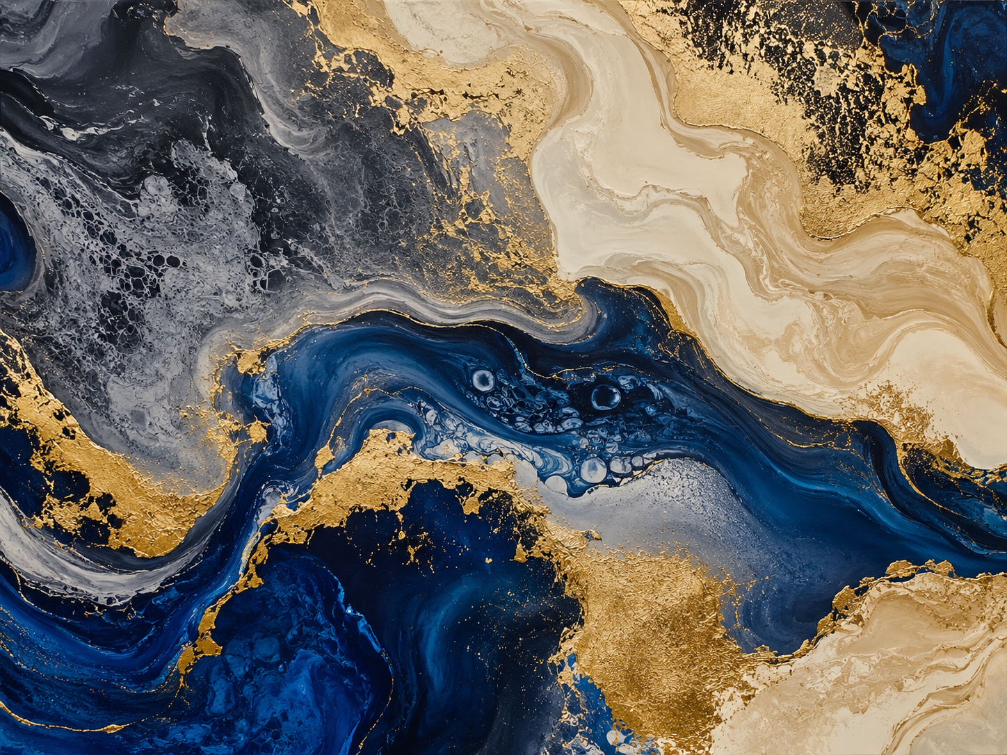 Fluid Indigo and Gold Abstract Fine Art Print – Luxury Modern Wall Decor
