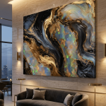 Welo Opal Fire: Premium Abstract Obsidian & Gold Canvas Wall Art