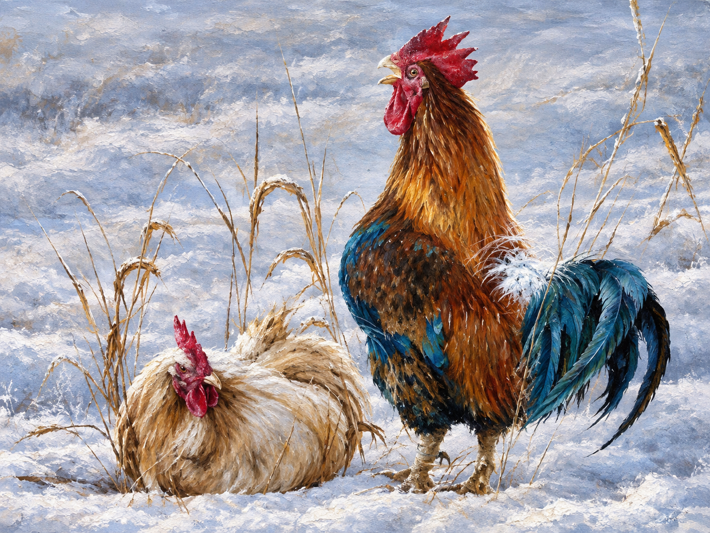 Winter Rooster & Hen